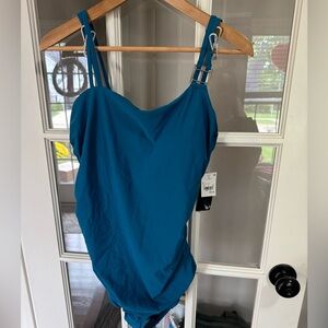 Women's Aqua Green Double Strap Asymmetrical One Piece Swimsuit Teal X-Large NWT